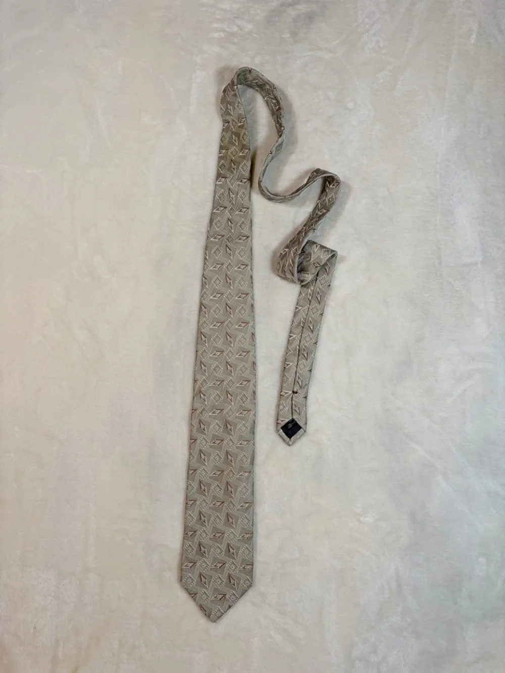 Ermenegildo‎ Zegna Men's Geometric Beige Brown White 100% Silk Satin Tie